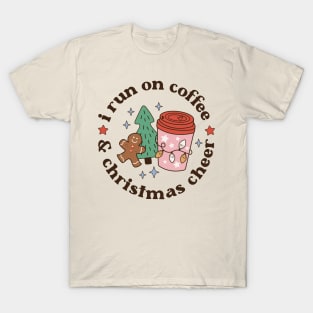 Retro Christmas I Run on Coffee and Christmas Cheer T-Shirt